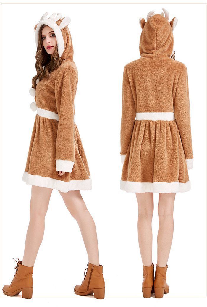 トナカイ 衣装 レディース コスプレ 仮装 着ぐるみ フード付き 女性 トナカイコスチューム アニマル 動物 パジャマ 部屋着 かわいい ギフト プレゼント イベント ステージ衣装 大人用 pinse 31 天使ドレス 吸血鬼小物