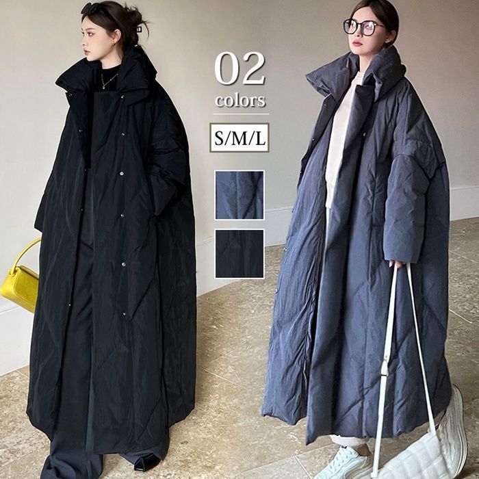 中綿コート ベンチコート オーバーサイズ スタンドカラー ロングコート アウター レディース キルティング 立襟 中綿 前開き ジップアップ 防寒 防風 通勤 通学 大人可愛い シンプル afx 06 DZ 30