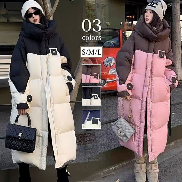 ベンチコート 中綿コート 配色 アウター レディース ロングコート フード着脱 キルティング スタンドカラー 立襟 ボア襟 中綿 前開き ジップアップ 防寒 防風 通勤 通学 大人可愛い afx 02 DZ 20