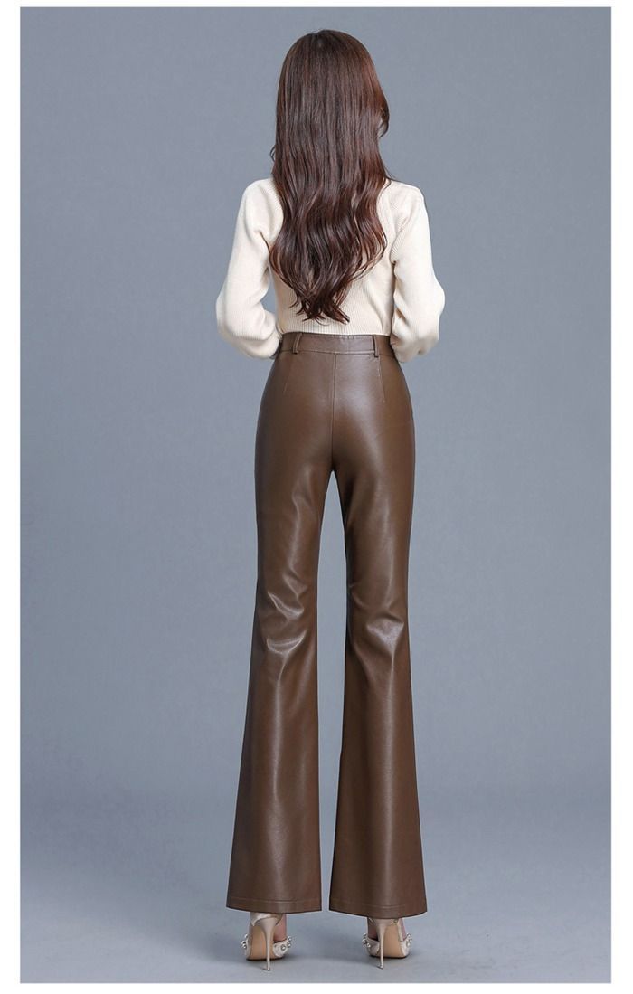  フ パンツ レディース PUレザー レザーパンツ ボトムス おしゃれ きれいめ 秋冬 シンプル 美脚パンツ 革パンツ PU 合皮 ロングパンツ ハイウエスト バイクパンツ フェイクレザーパンツ feilai 08 ワイドパンツ イージーパンツ パンツ