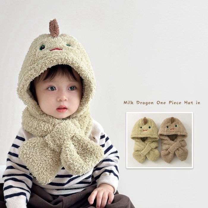 帽子 キッズ マフラー 一体型 マフラー付き帽子 恐竜 子供 女の子 男の子 ふわふわ 子供用 秋 冬 雪遊び 可愛い もこもこ 秋冬 防寒 プレゼント 韓国風 qiunan 40
