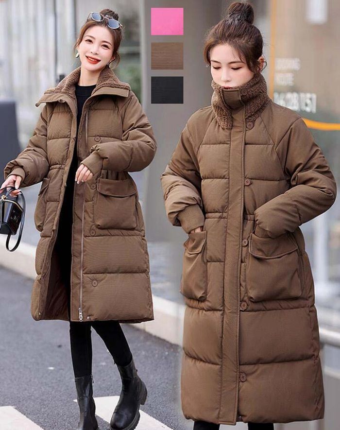 中綿コート アウター レディース ベンチコート ロングコート キルティング スタンドカラー 立襟 ボア襟 中綿 前開き ボタン ジップアップ ポケット 防寒 防風 大人可愛い シンプル afx 01 DZ 20