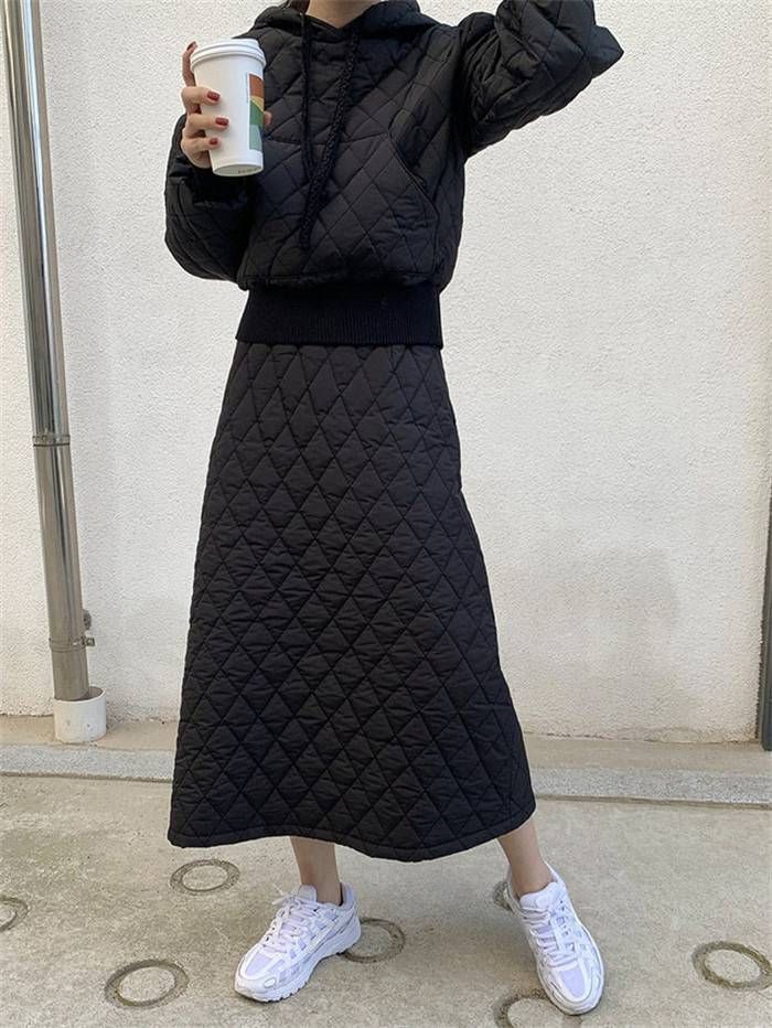 セットアップ キルティング スカート パーカー レディース 秋冬 中綿 2