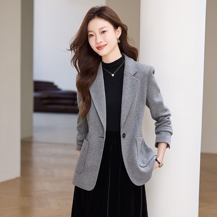ジャケット レディース スーツジャケット ウールコート トップス テーラードジャケット 長袖 コート フォーマル カジュアル シンプル お洒落 通勤 通学 春 秋 無地 ゆったり お出かけ 普段使い 入学式 卒業式 boge 13 DZ 30