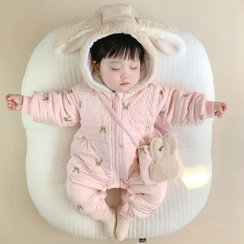 ロンパース 子供服 女の子 男の子 子供 中綿 長袖 前開き 耳付き カバーオール パジャマ ルームウェア 可愛い 秋冬 かわいい バッグ付き 出産祝い 防寒 冬用 huangbo 06