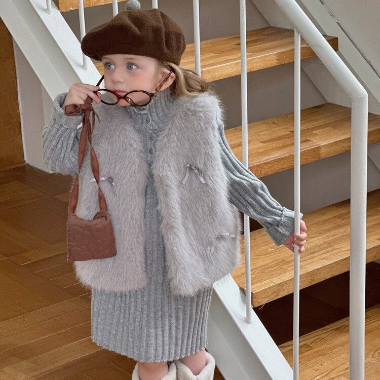 ファーベスト 女の子 フェイクファー キッズ ベスト ジレ もこもこ アウター 韓国 子供服 子ども服 おしゃれ 厚手 重ね着 お出かけ 旅行 防寒 春 秋 冬 保育園 幼稚園 通園 小学校 通学 ショート丈 haoxin 04 DZ 20