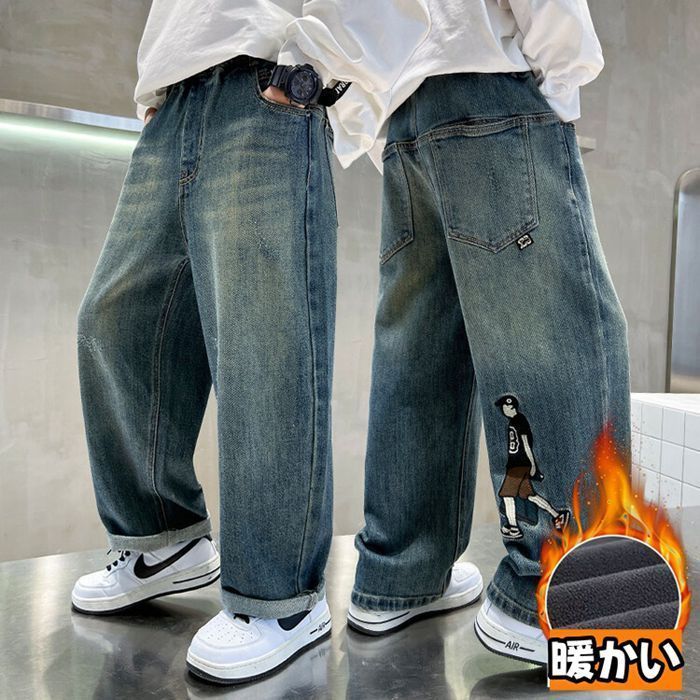 デニムパンツ キッズ 子供 子供服 キッズ服 裹起毛 女の子 ガールズ 男の子 ボーイズ 秋冬 暖かい パンツ ズボン ロング丈 長ズボン ロングパンツ ポケット ウエストゴム 保育園 ゆったり zhimeng 18