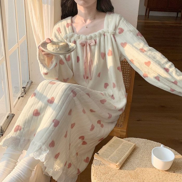 ルームウェア レディース もこもこ ワンピース パジャマ 女性用 ふわふわ あったか 可愛い ホームウエア 部屋着 室内着 長袖パジャマ 大人 防寒 保温 秋 冬 軽量 jiabao 68