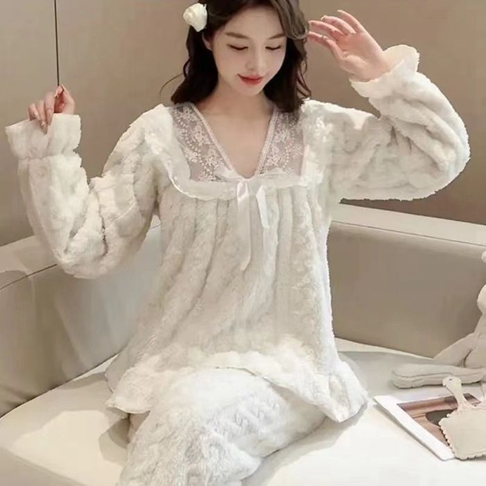 ルームウェア 女性用 上下セット パジャマ セットアップ レディース もこもこ ふわふわ あったか 可愛い ホームウエア 部屋着 室内着 長袖パジャマ 大人 防寒 保温 秋 冬 軽量 jiabao 63