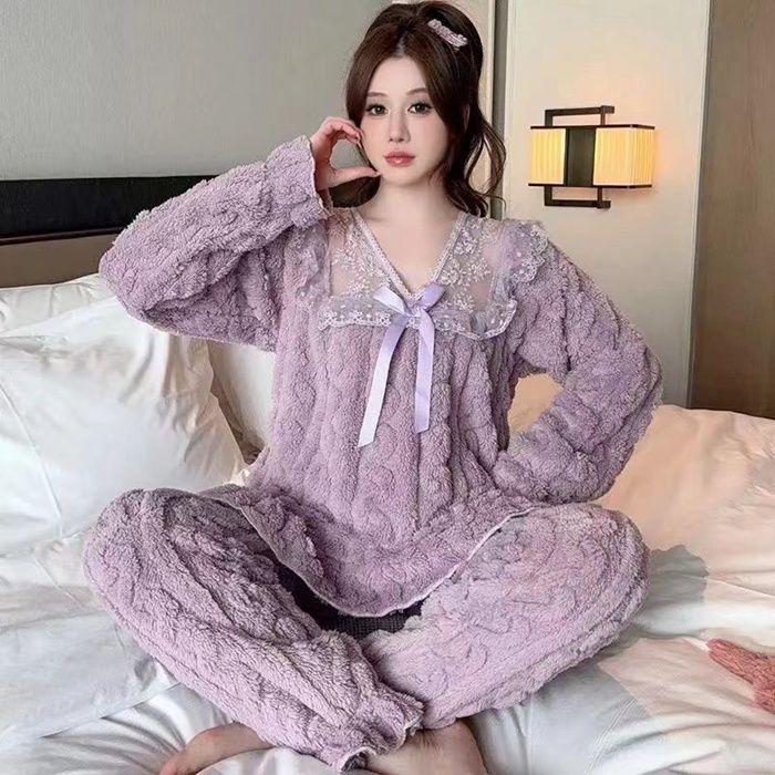  ルームウェア 女性用 上下セット パジャマ セットアップ レディース もこもこ ふわふわ あったか 可愛い ホームウエア 部屋着 室内着 長袖パジャマ 大人 防寒 保温 秋 冬 軽量 jiabao 63 ルームウェア ルームウェア パジャマ