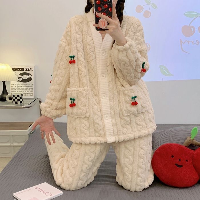 レディース ルームウェア 上下セット パジャマ 女性用 セットアップ もこもこ あったか 可愛い ホームウエア 部屋着 室内着 長袖パジャマ 大人 防寒 保温 秋 冬 軽量 jiabao 64