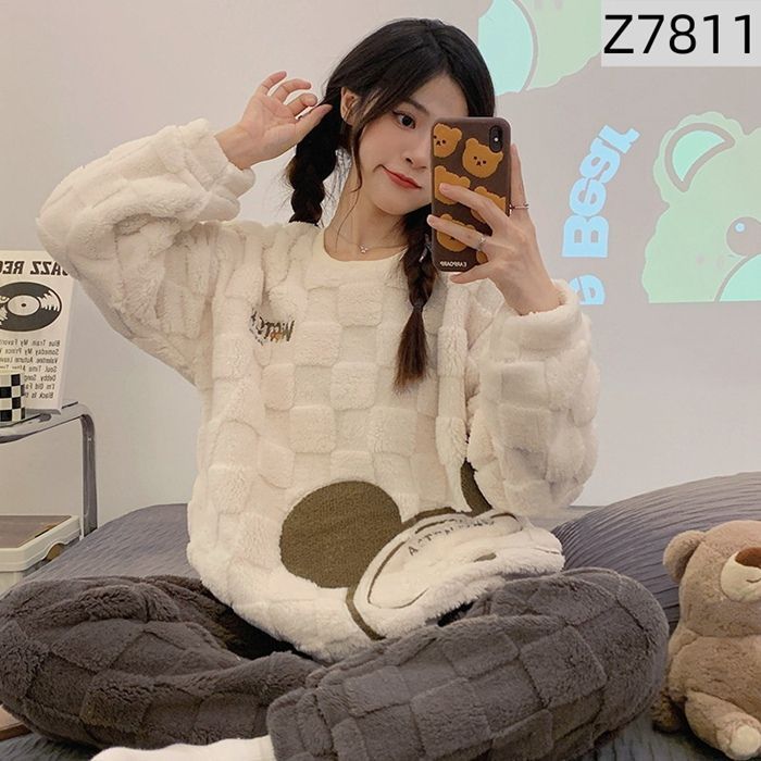 ルームウェア レディース パジャマ セットアップ 女性用 上下セット 裏起毛 あったか 可愛い ホームウエア 部屋着 室内着 長袖パジャマ 大人 防寒 保温 秋 冬 軽量 jcm 13