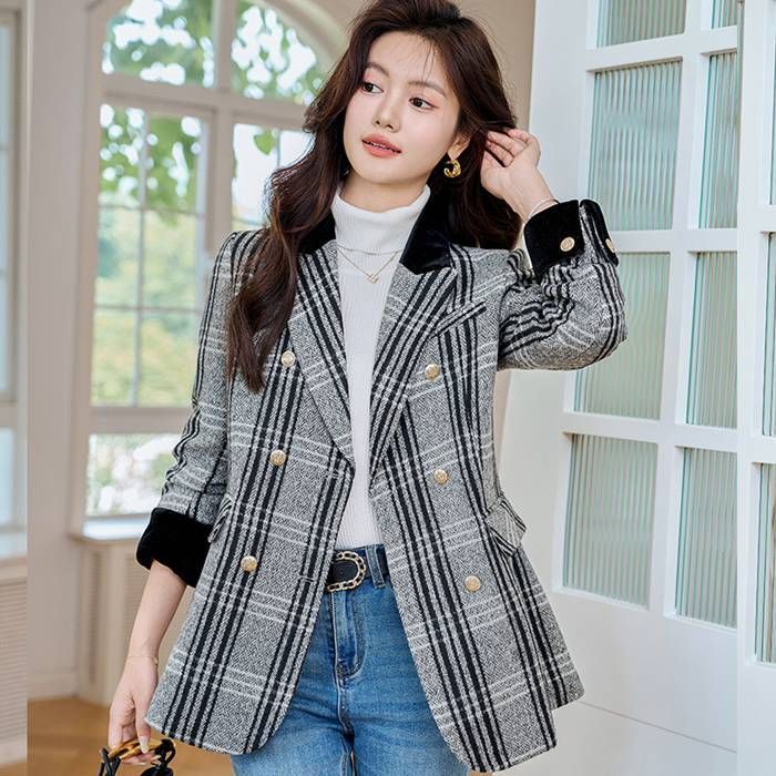 テーラードジャケット レディース ウールコート 長袖 コート ウール ミディアム丈 ライトアウター チェック柄 カジュアル シンプル フォーマル 結婚式 お洒落 可愛い 暖かい 通勤 春秋 30代 40代 50代 boge 07 DZ 30