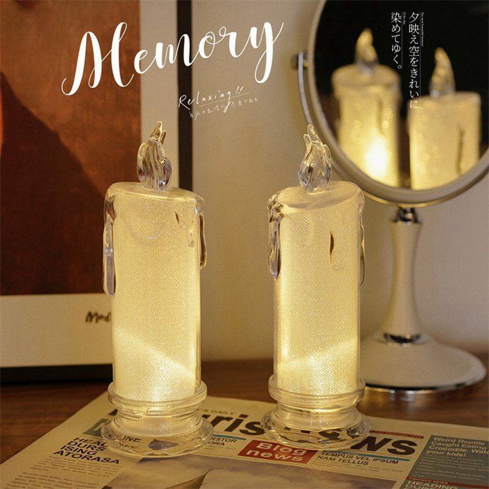 クリアキャンドルライト LEDキャンドル キャンドルライト 電池式 卓上 イルミネーション LED ローソク 癒しライト 雰囲気作り 間接照明 テーブルランプ 置物 結婚式 ナイトライト 飾りライト sanquan 01