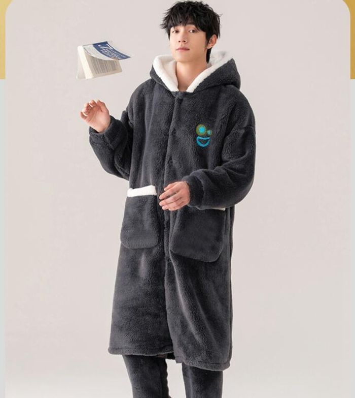 メンズ パジャマ ルームウェア 長袖 もこもこ 前開き 上下セット セットアップ あったか ホームウエア 部屋着 室内着 長袖パジャマ 大人 防寒 保温 秋 冬 軽量 jcm 04