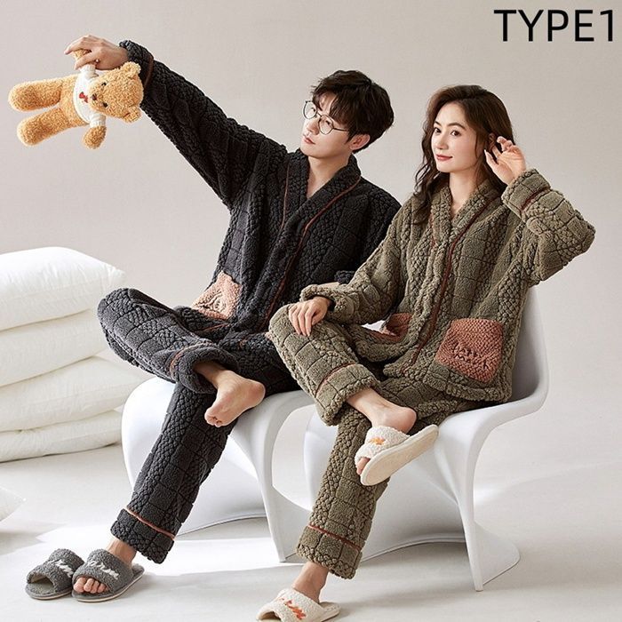 カップル パジャマ メンズ レディース ルームウェア ペアルック 保温 カップルパジャマ ナイトウェア ペアパジャマ 長袖 もこもこ 冬 上下セット 部屋着 あったか 前開き jcm 07