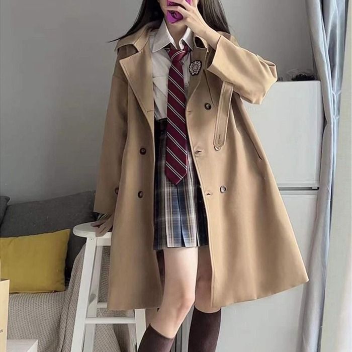 トレンチコート レディース 秋冬 長袖 ロングコート 学院風 アウター ゆったり 秋服 チェスターコート 通学 JK制服 高校生 スプリングコートjigu 01