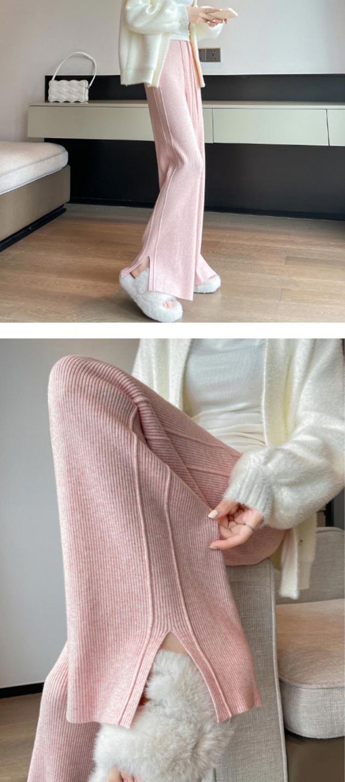  ニット パンツ レディース きれいめ 秋冬 ニットパンツ 暖パン ワイドパンツ ゆったり ワイドルーズ 脚長 美脚 ストレートパンツ ボトムス ウエストゴム ズボン yusheng 02 ワイドパンツ イージーパンツ パンツ