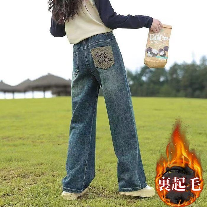 デニムパンツ キッズ 女の子 裏起毛 厚手 子供服 秋冬 ロングパンツ ジーンズ 長ズボン ウエストゴム ボトムス 女児 カジュアル 暖かい ゆったり 着痩せ おしゃれ 防寒 chaoyaya 03
