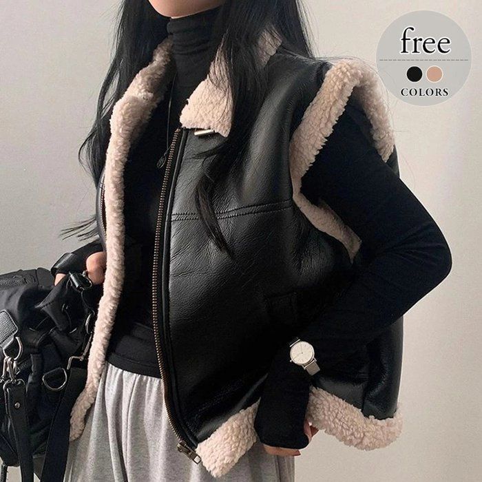 ボアベスト レディース ジレ ベスト アウター コート トップス 前開き ショート丈 ゆったり 秋冬 おしゃれ シンプル カジュアル もこもこ 暖かい 防寒 milyx 1215