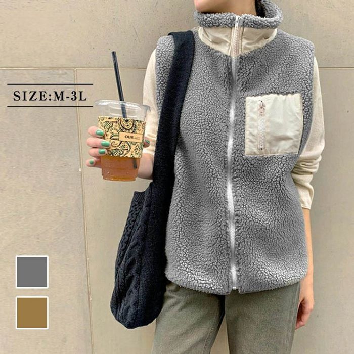 ベスト レディース ジレ ボアベスト アウター コート トップス ゆったり 前開き おしゃれ シンプル カジュアル もこもこ 大人 暖かい 軽量 防寒 秋 冬 20代 30代 40代 milyx 1214