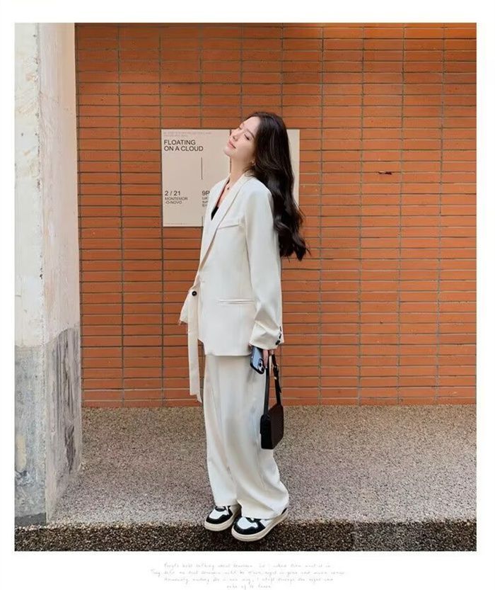 パンツスーツ 上下セット レディース セットアップ スーツ 長袖 テーラードジャケット アウター ロングパンツ 無地 お洒落 可愛い ビジネス シンプル 事務服 仕事 春 秋 黒 ママスーツ jinniu 07 ブラウン系 ニット