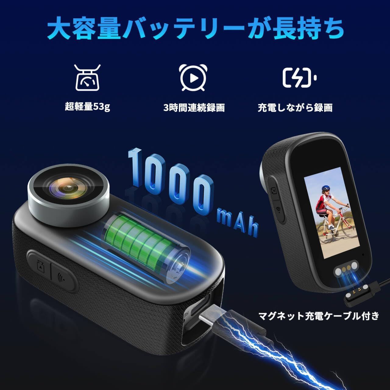4Kアクションカメラ ウェアラブルカメラ 64GBカード付属 123度広角小型 4Kアクションカメラ ウェアラブルカメラ 64GBカード付属 123度広角小型