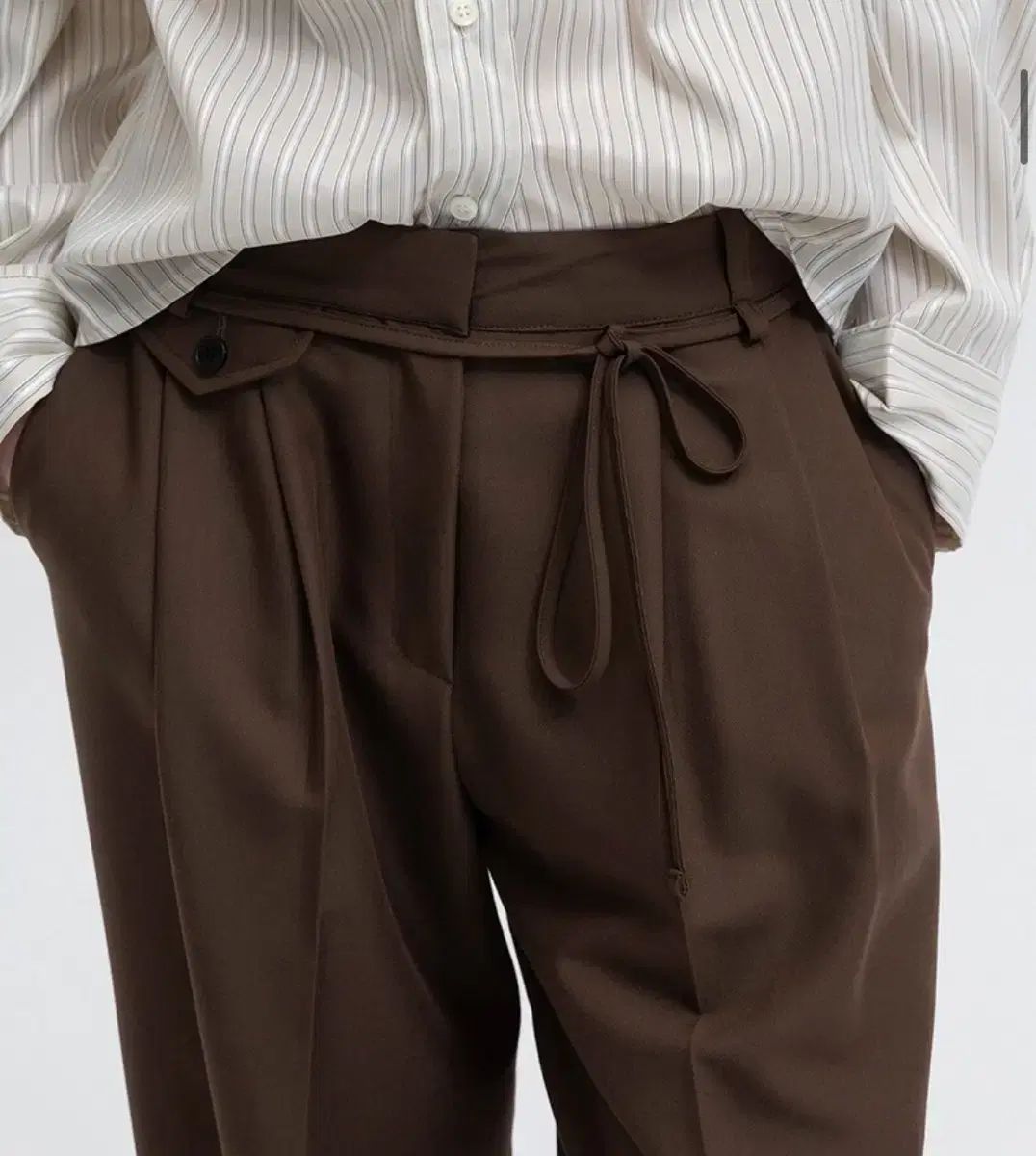  ウィーラバー ピンタック リーボンスラックス パンツ ブラウン S スラックス パンツ