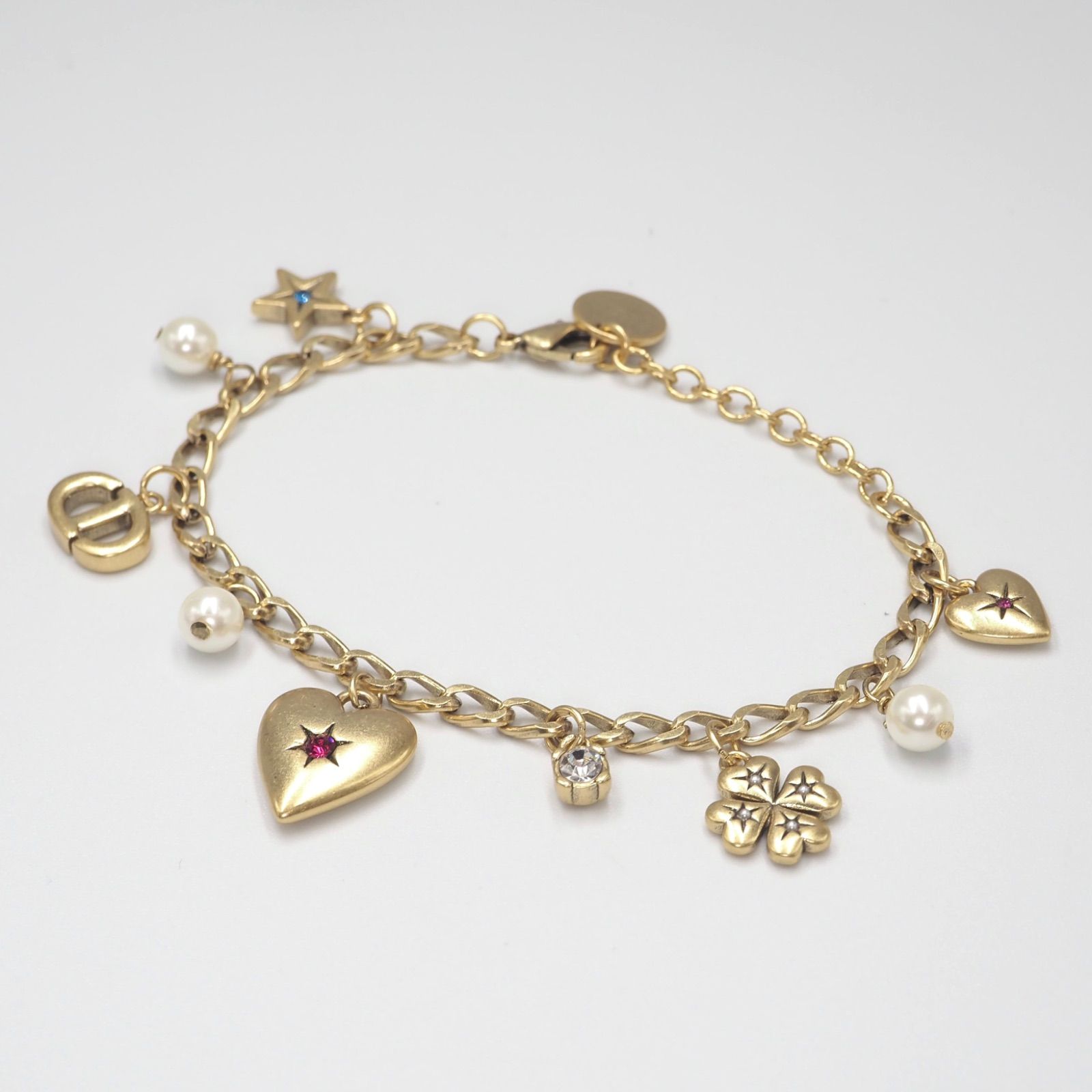 Dior パール付きチャーム ブレスレット 美品】DIOR プチ CDラッキー チャーム ブレスレット パール GP