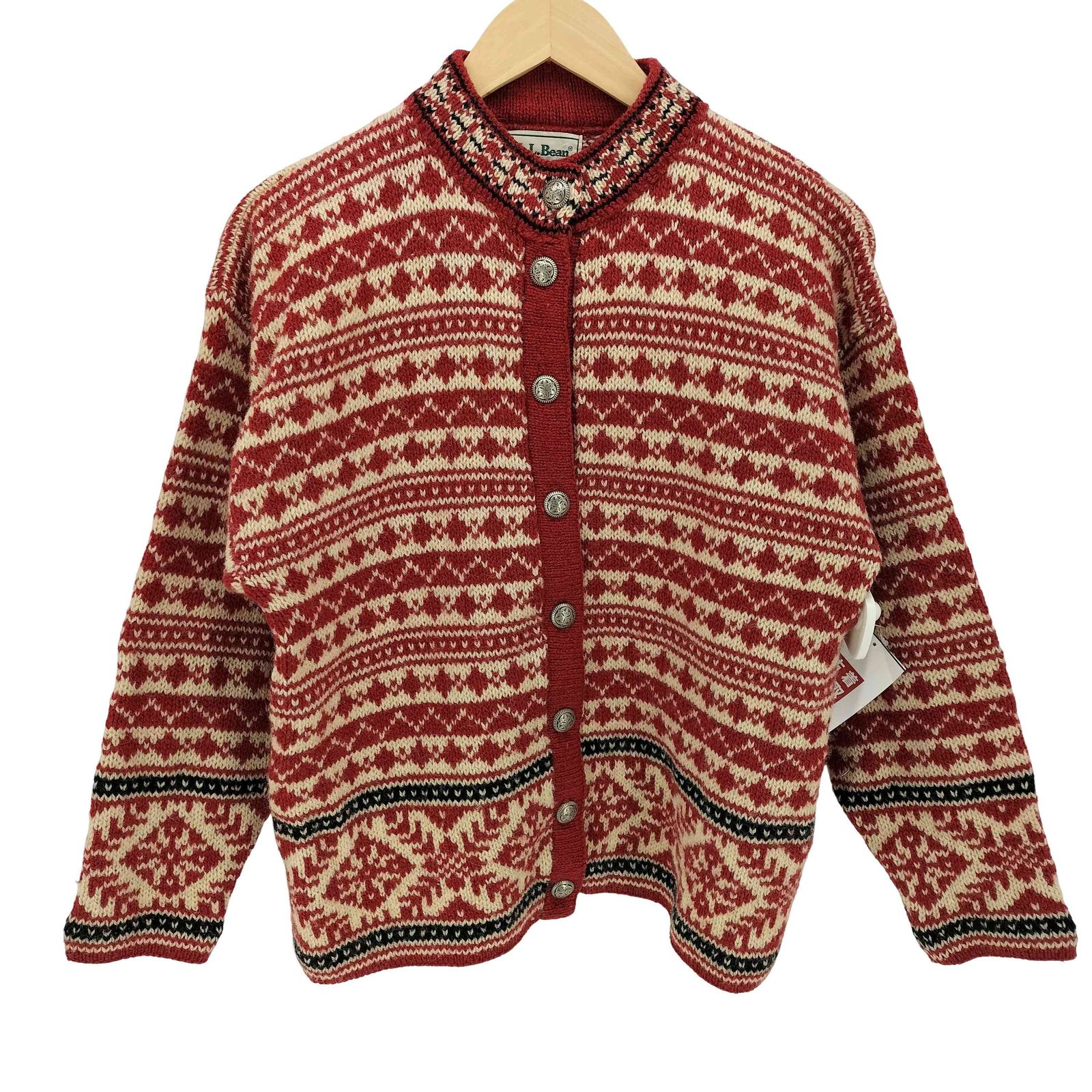 エルエルビーン L Bean 80 90 S ノルディック 柄 メタル ボタン カーディガン レディース import