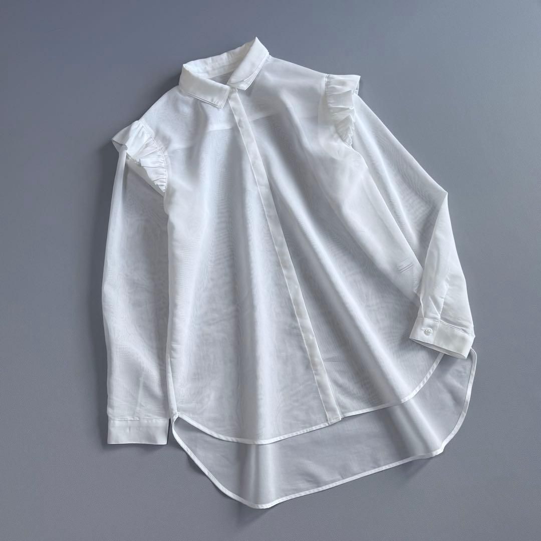 ◇美品◇ BORDERS at BALCONY パフスリーブ シアーシャツ 白 ホワイト