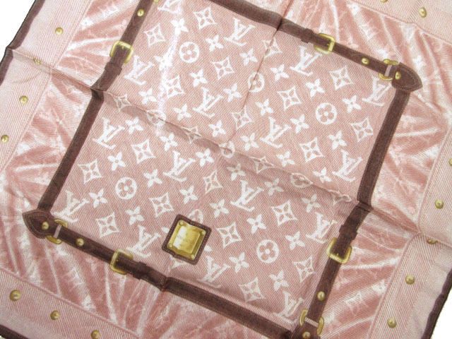 ルイヴィトン LOUIS VUITTON ニューデニム コットン スカーフ ハンカチ レッド系 綿 バンダナ