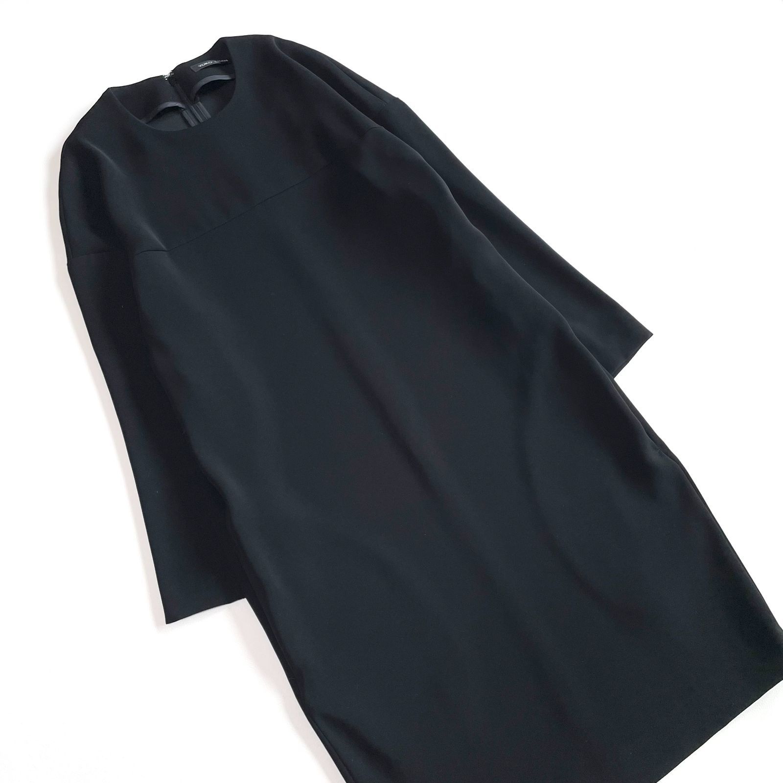 YOKO CHAN ブラックロングワンピース　36 新品】YOKO CHANロングスリーブパールスリットラインブラウス/黒36