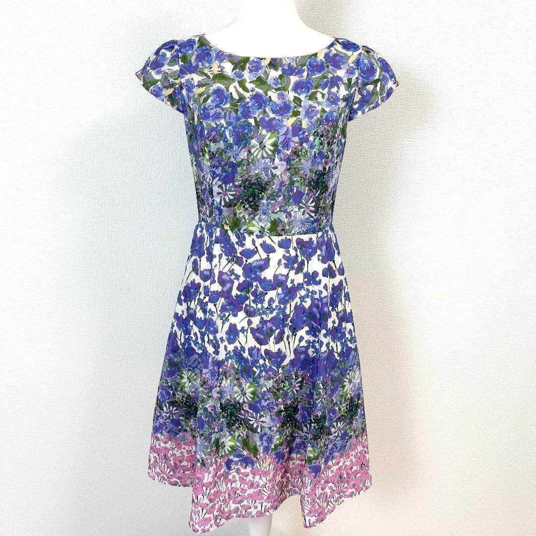TOCCA 半袖フ ワンピース 2 紫 白 ピンク 花柄プリント