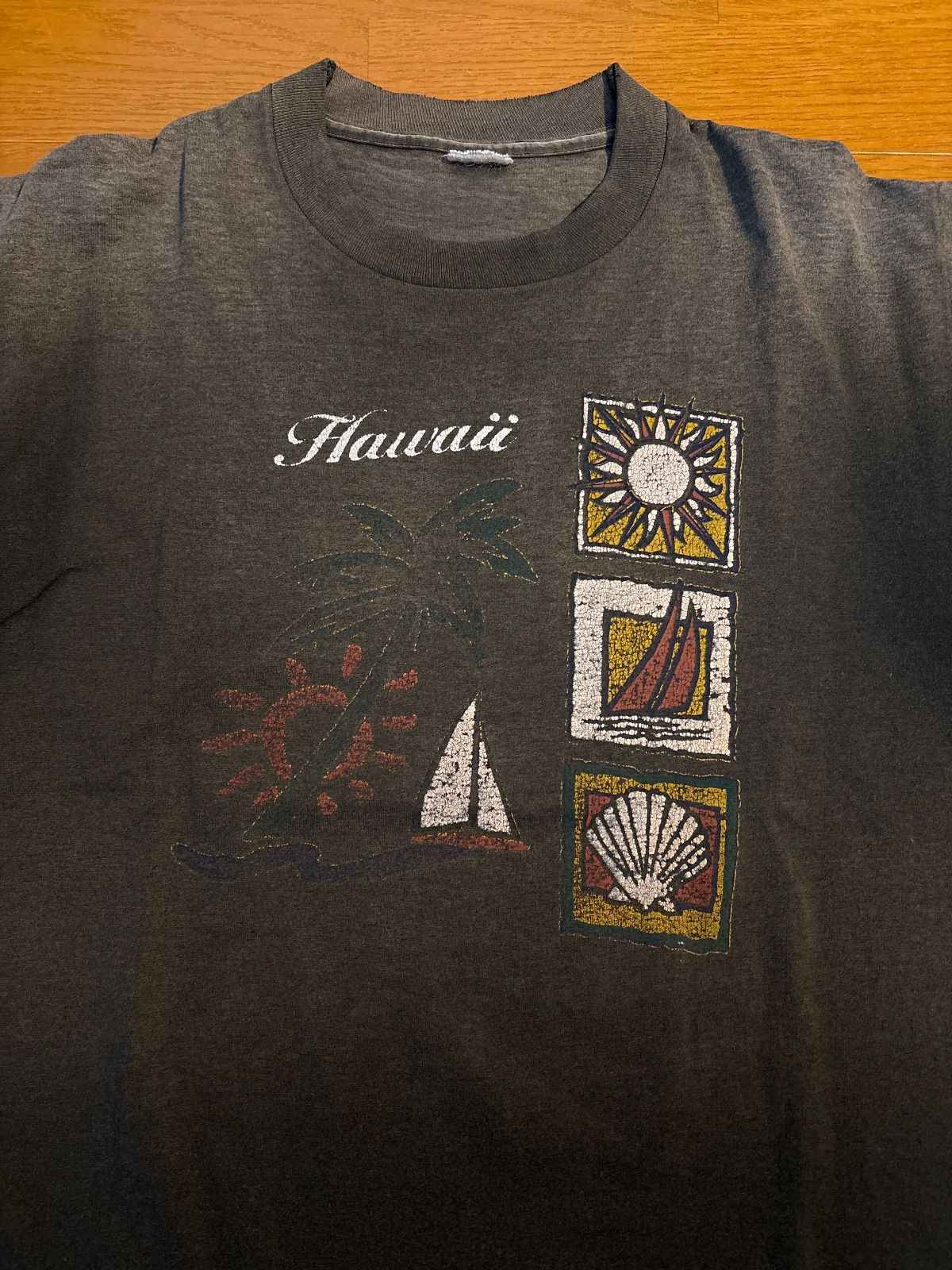 神フェード 80 90 s Hawaii シングルステッチ ヴィンテージ t ビンテージ tシャツ 墨黒 スミ黒 炭黒 リゾート ハワイ サーフ サーファー サンフェード