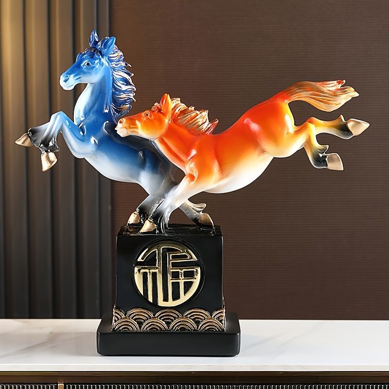 オブジェ 置物 走っている2頭の馬 うま ウマ 干支 正月飾り ゴールド ブルーオレンジ 2種類 インテリア リビング ダイニング 玄関 寝室 装飾 オーナメント 樹脂 プレゼント ギフト オシャレ 棚装飾 感 ホームデコレーション