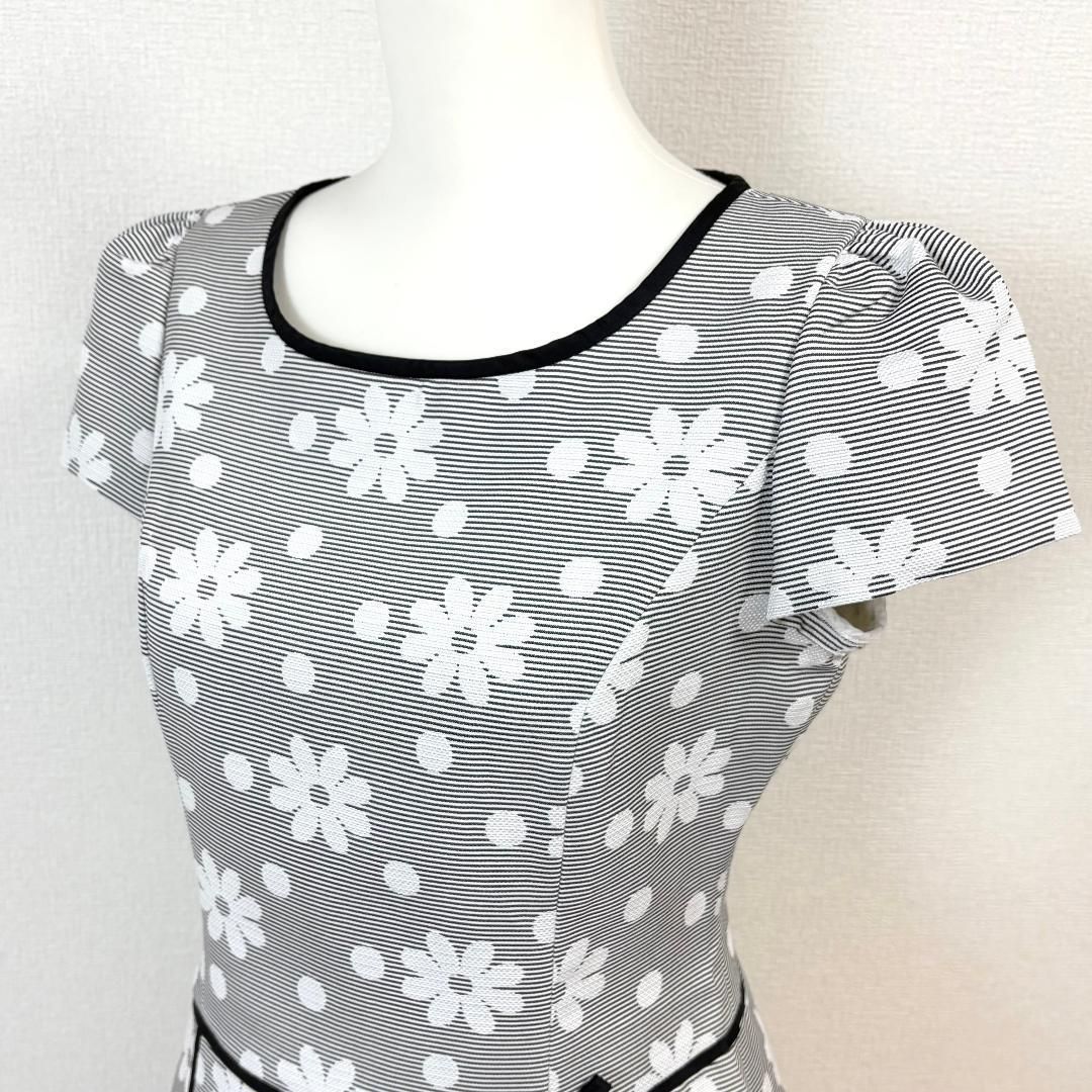  M S GRACY 半袖ワンピース 40 ライトグレー 白 花柄 半袖 ひざ丈ワンピース