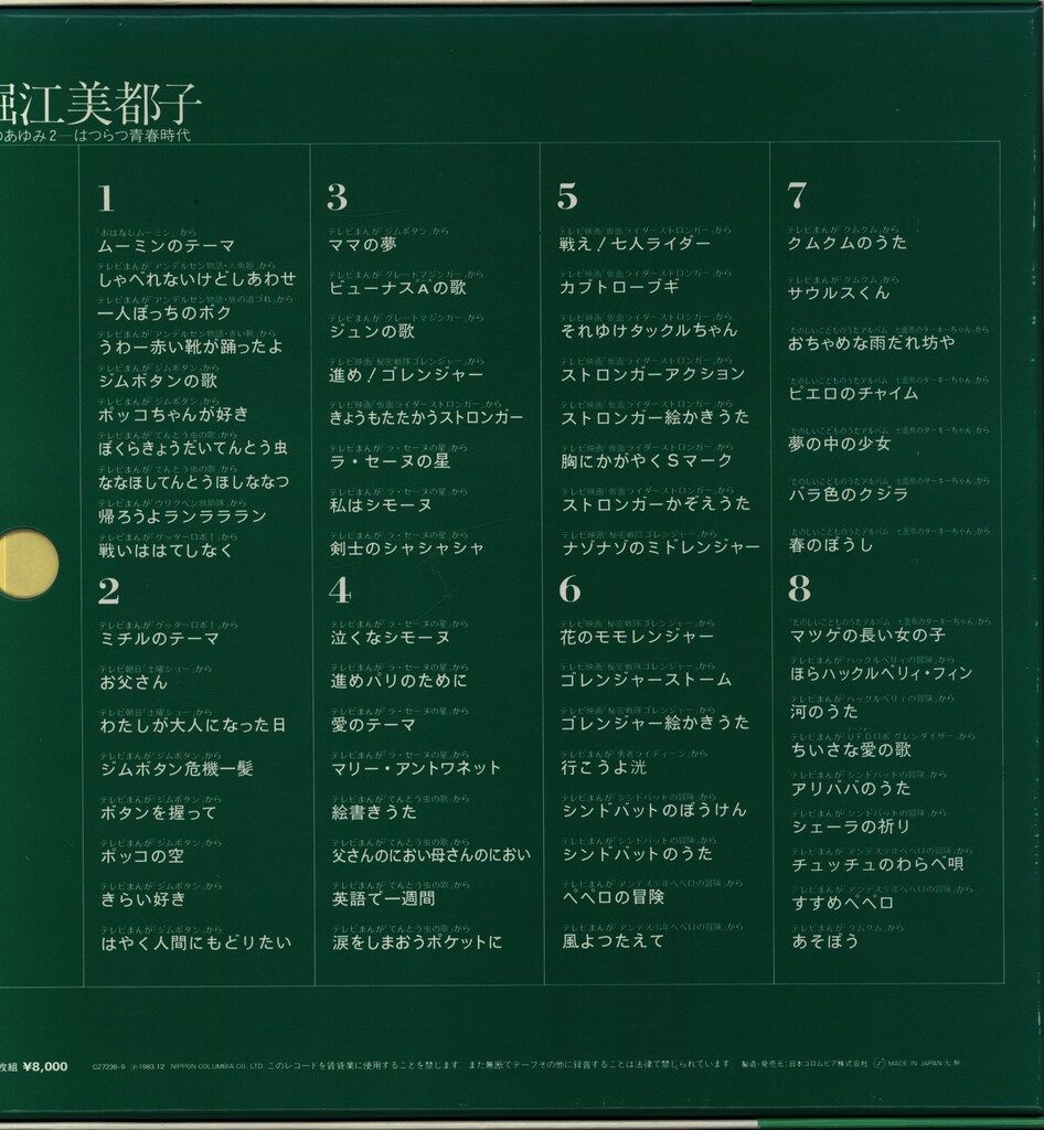 コロムビアレコード CZ-7236 堀江美都子 歌のあゆみ2 はつらつ青春時代