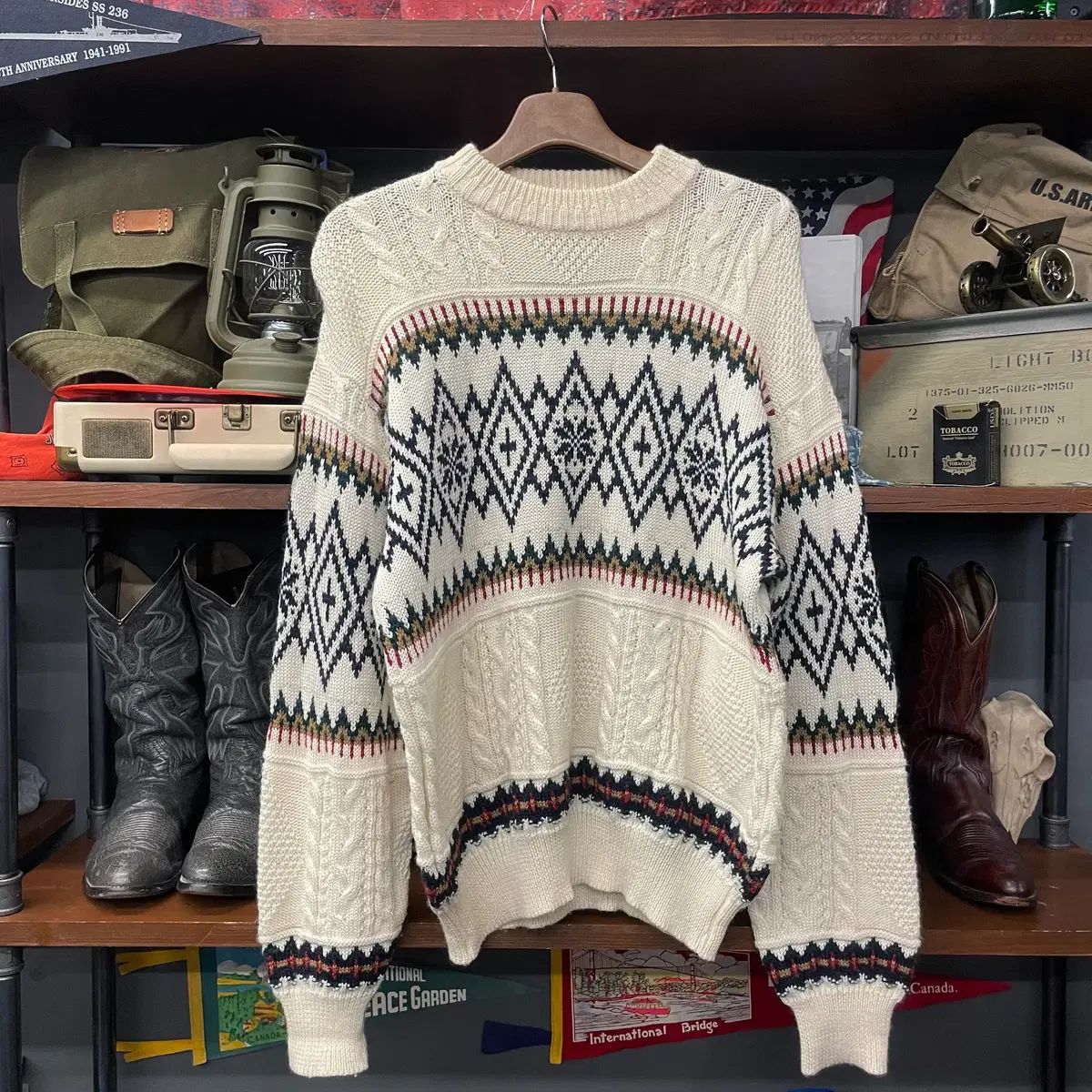 90 s 三峰 ケイ ケーブル マルチ アーガイル パータン ルーズフィット ニット セーター N 343