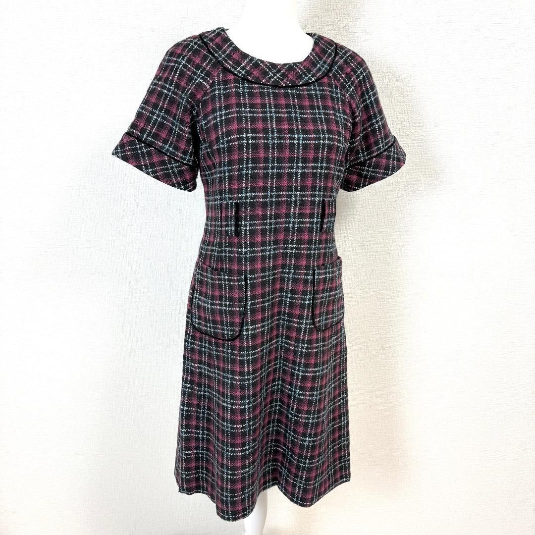 M S GRACY 半袖ワンピース 38 ウール ピンク 黒 チェック