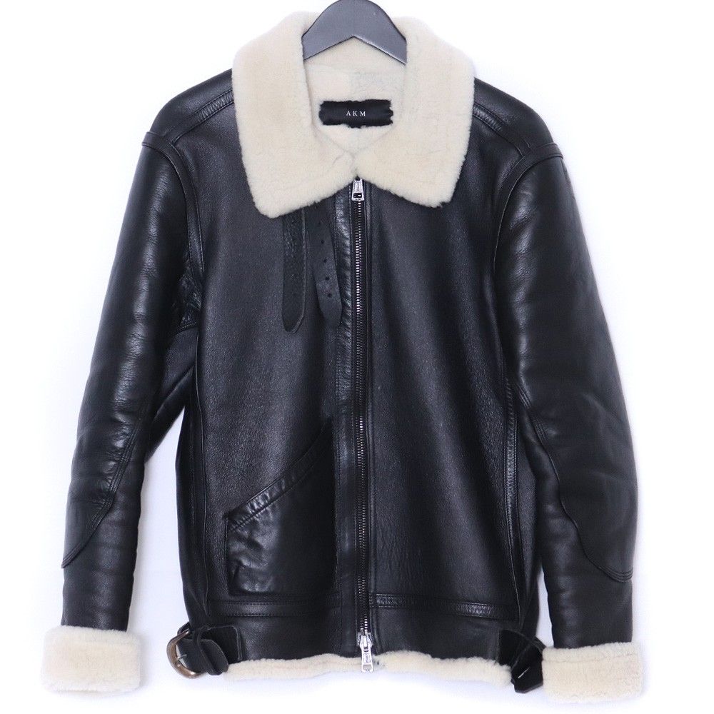 AKM B-3 ムートンカーフレザージャケット XLサイズ ブラック B071