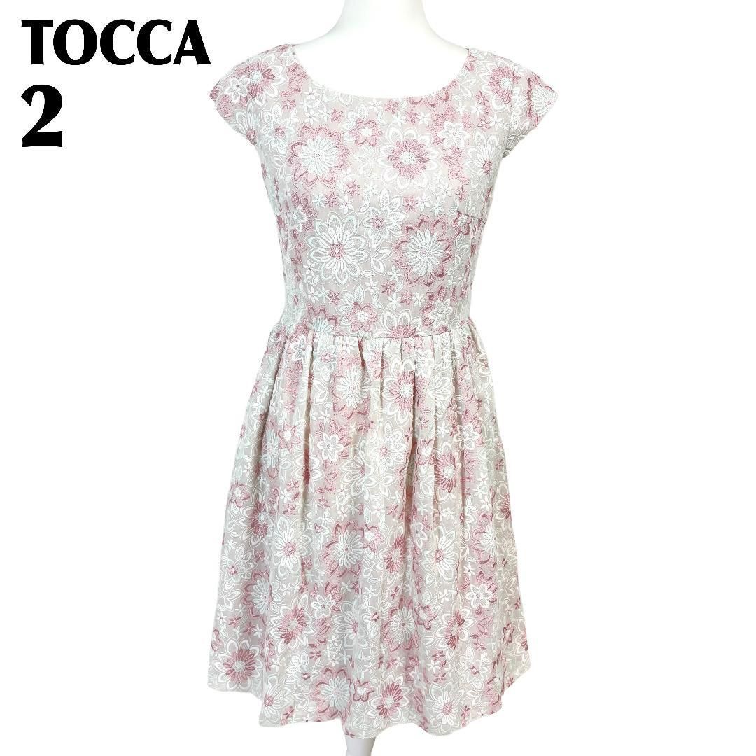 美品 TOCCA 半袖ワンピース 2 薄ピンク 花柄総刺繍 - メルカリ 