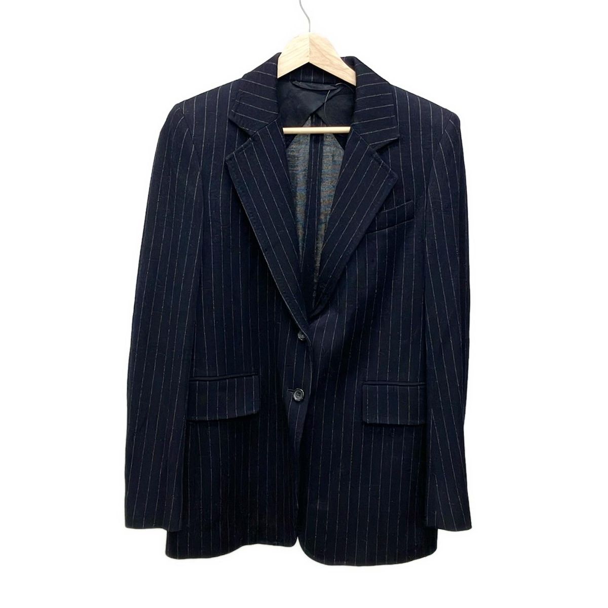 Max Mara マックスマーラ ジャケット サイズ40 M レディース ダークネイビー ライトグレー 長袖 ストライプ 肩パッド 春 秋