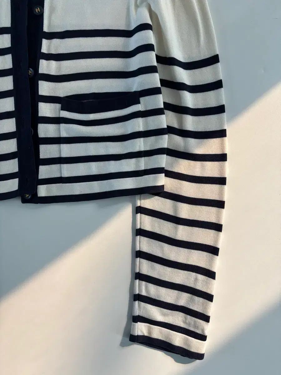 シャネル CHANEL 90s アイボリー ストライプ ニット カーディガン