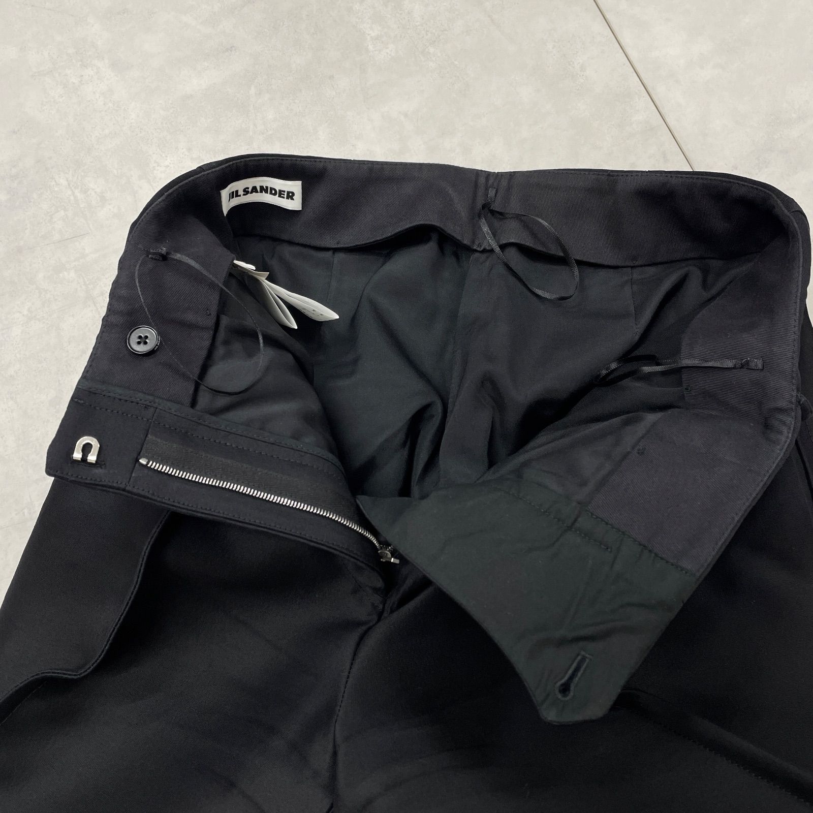  JIL SANDER ジルサンダー ワイドパンツ バックスリット センタークリース スラックス ウール シルク ブラック イタリア製 レディース 34 ワイドパンツ イージーパンツ パンツ