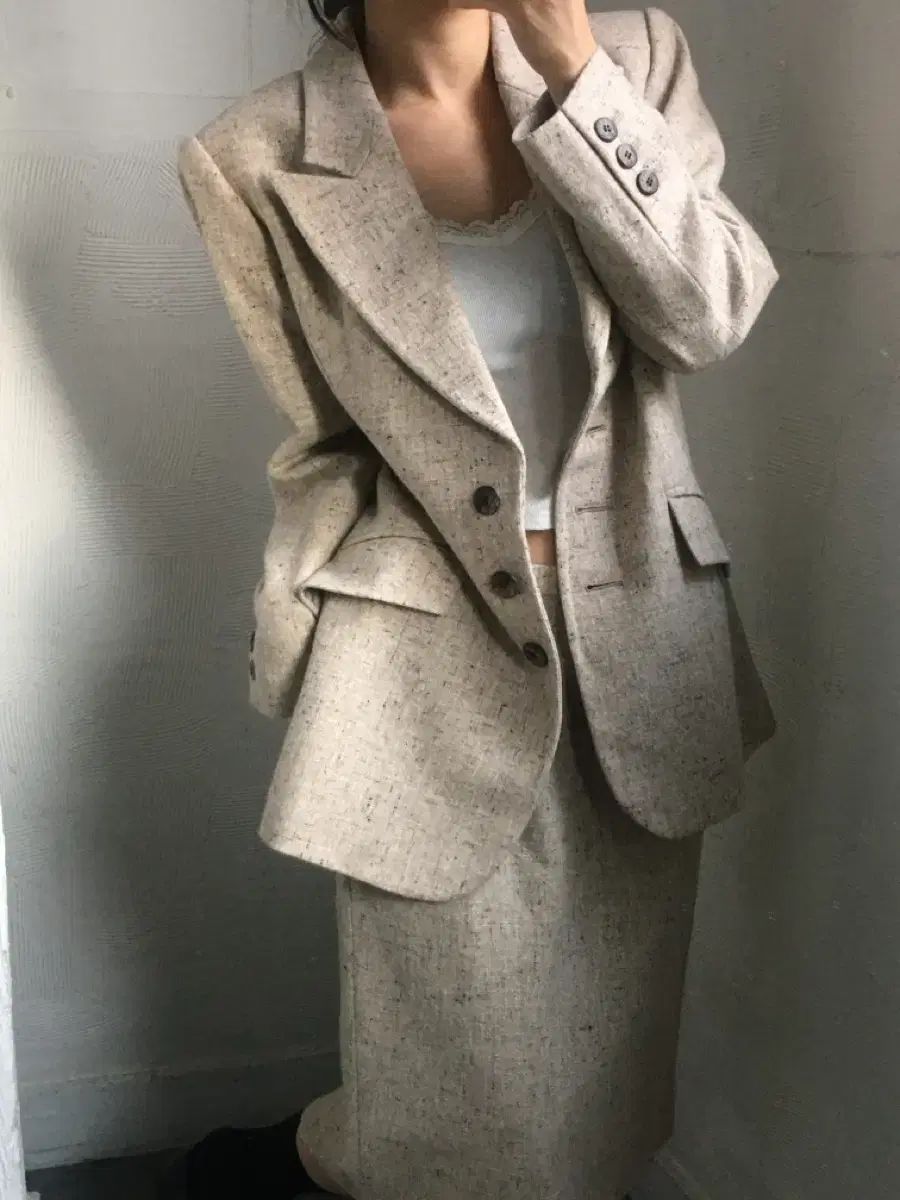 イヴ サンローラン アイボリー ツイード セットアップ