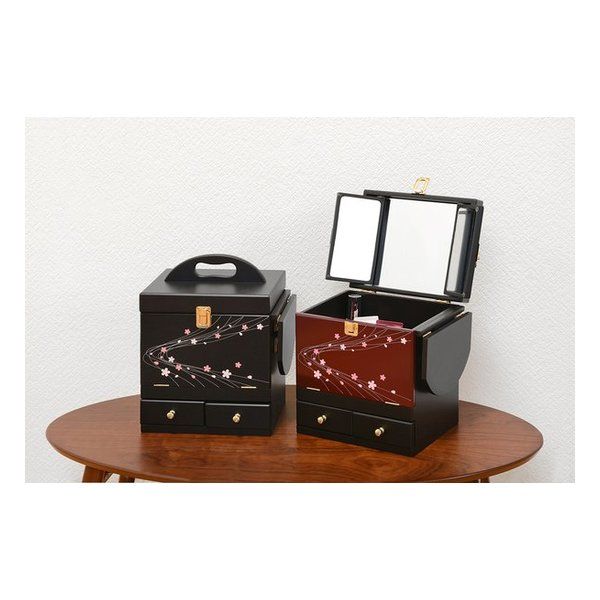 萩原 ハギハラ 蒔絵調コスメボックス えんじ 幅26cm 三面鏡・ミニ