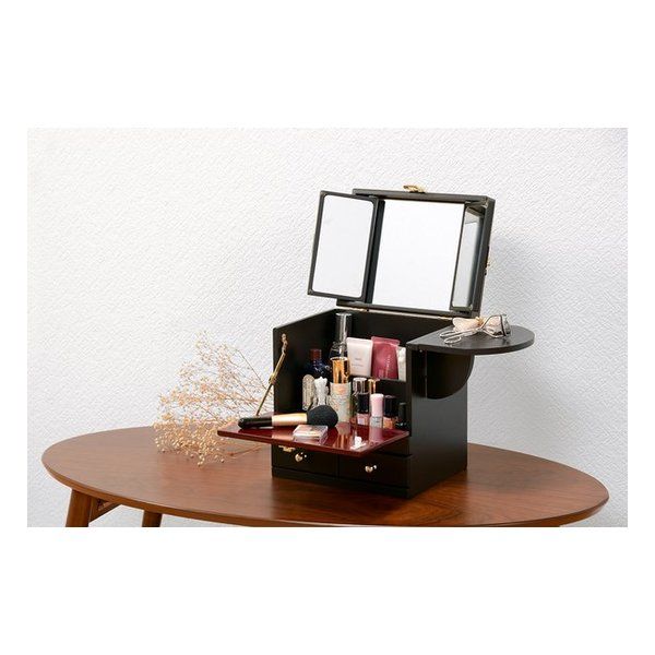 萩原 ハギハラ 蒔絵調コスメボックス えんじ 幅26cm 三面鏡・ミニ