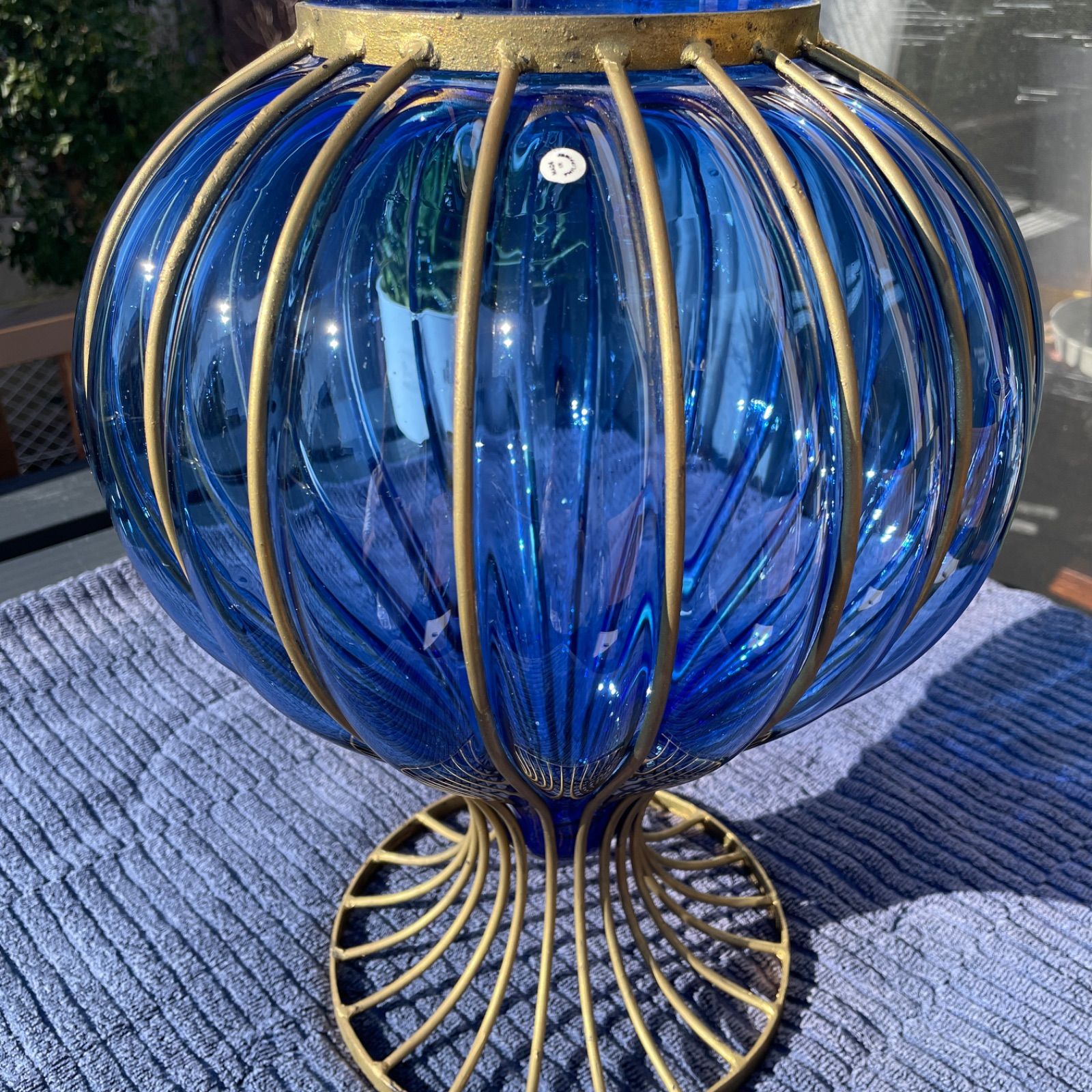 コバルトブルー花瓶 ガラス飾り アンティーク風 25×40 - メルカリ