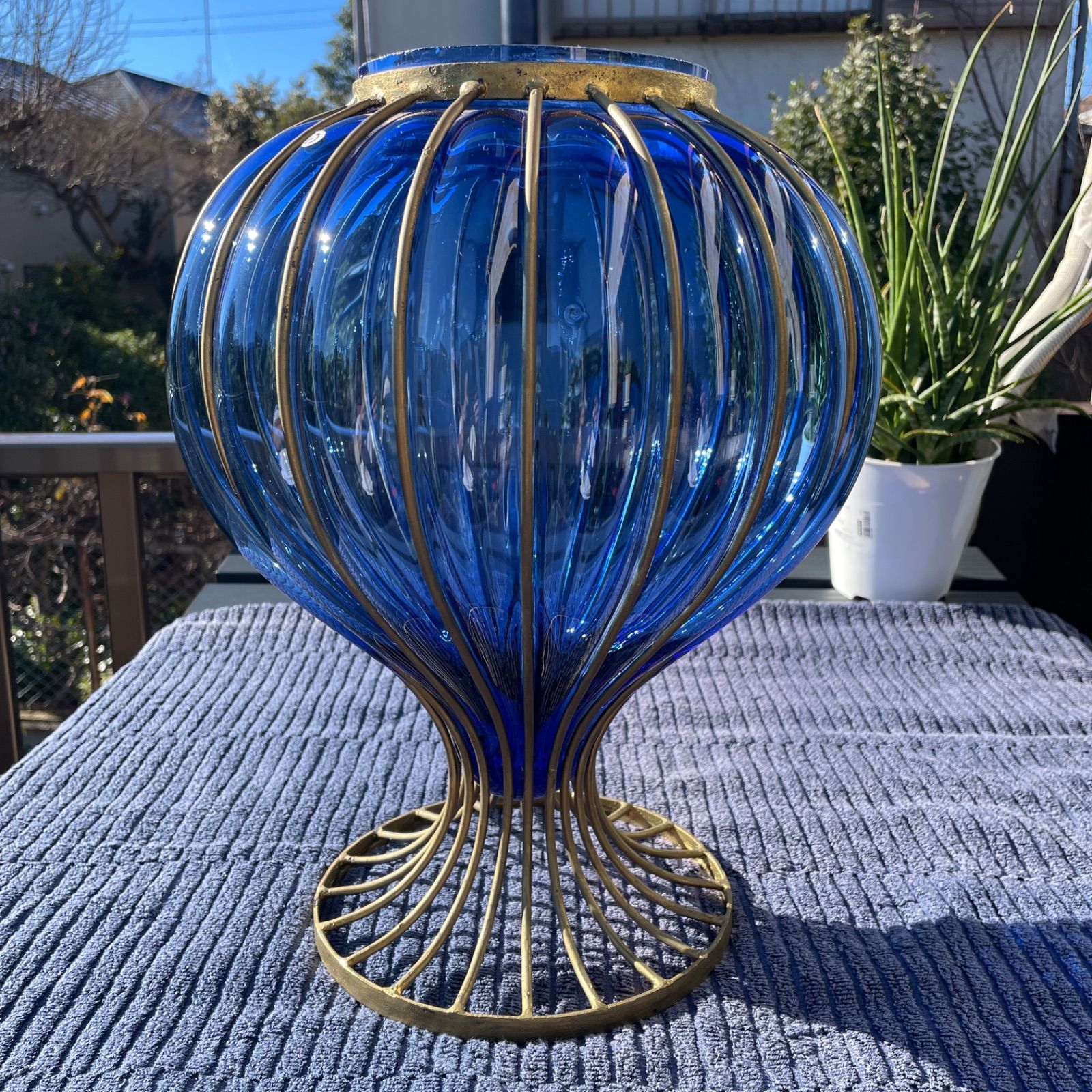 コバルトブルー花瓶 ガラス飾り アンティーク風 25×40 - メルカリ